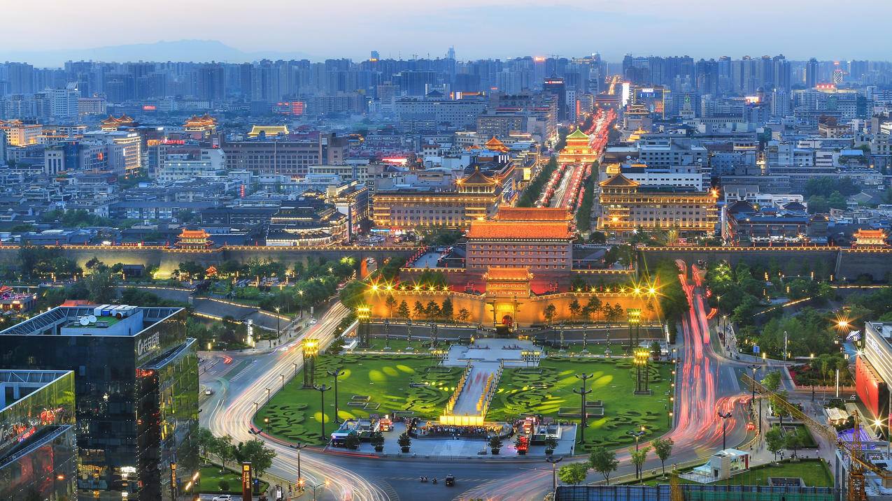 西安夜景城市建筑4k高清壁纸